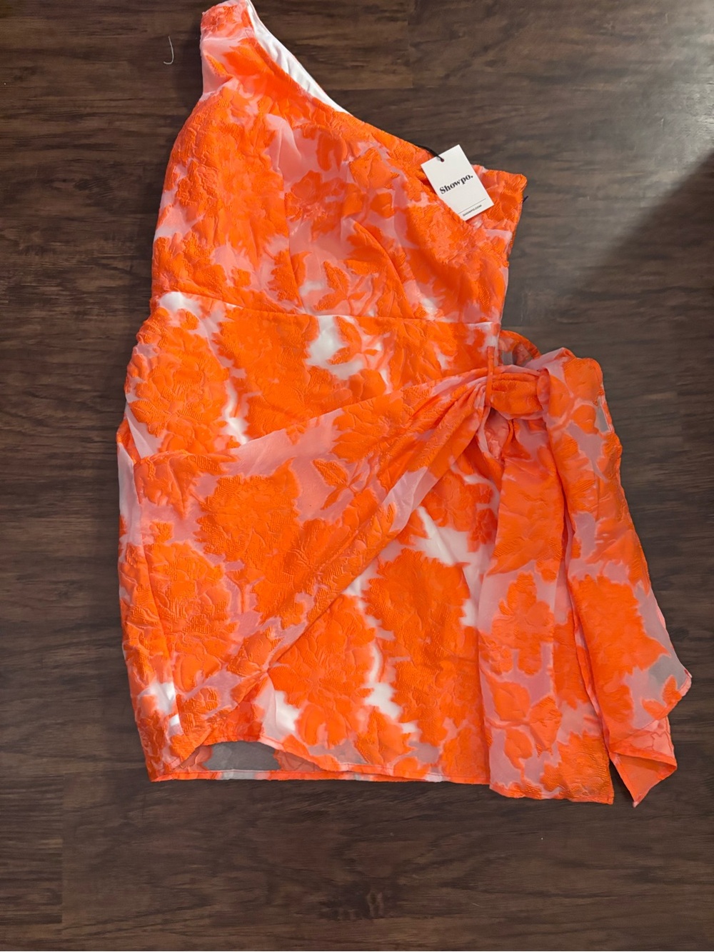 Showpo Orange Floral One-Shoulder Dress with Side Tie